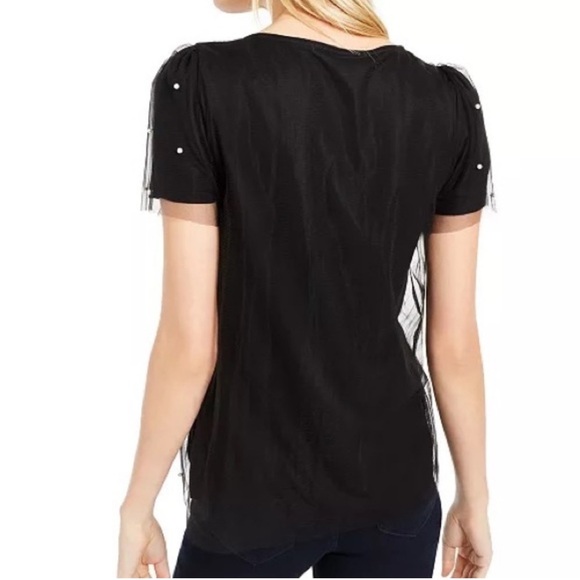 INC International Concepts Black Embellished Blouse with Sheer Sleeves - Picture 9 of 9